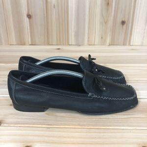 Coach black leather slip on loafers flats shoes